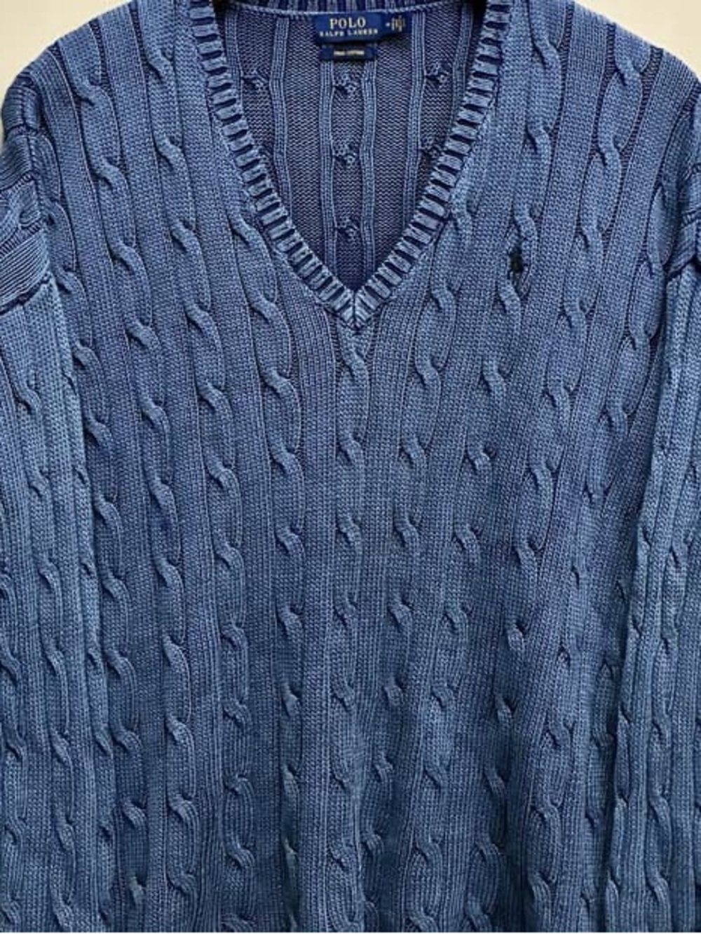 Polo Ralph Lauren Blue Cable-Knit Pima Cotton Sweater XS